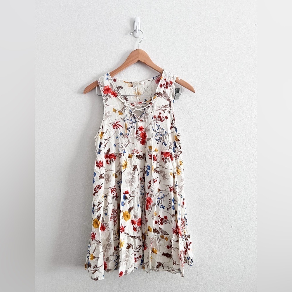entro Cream Floral Midi Dress with Red, Yellow & Blue Blooms